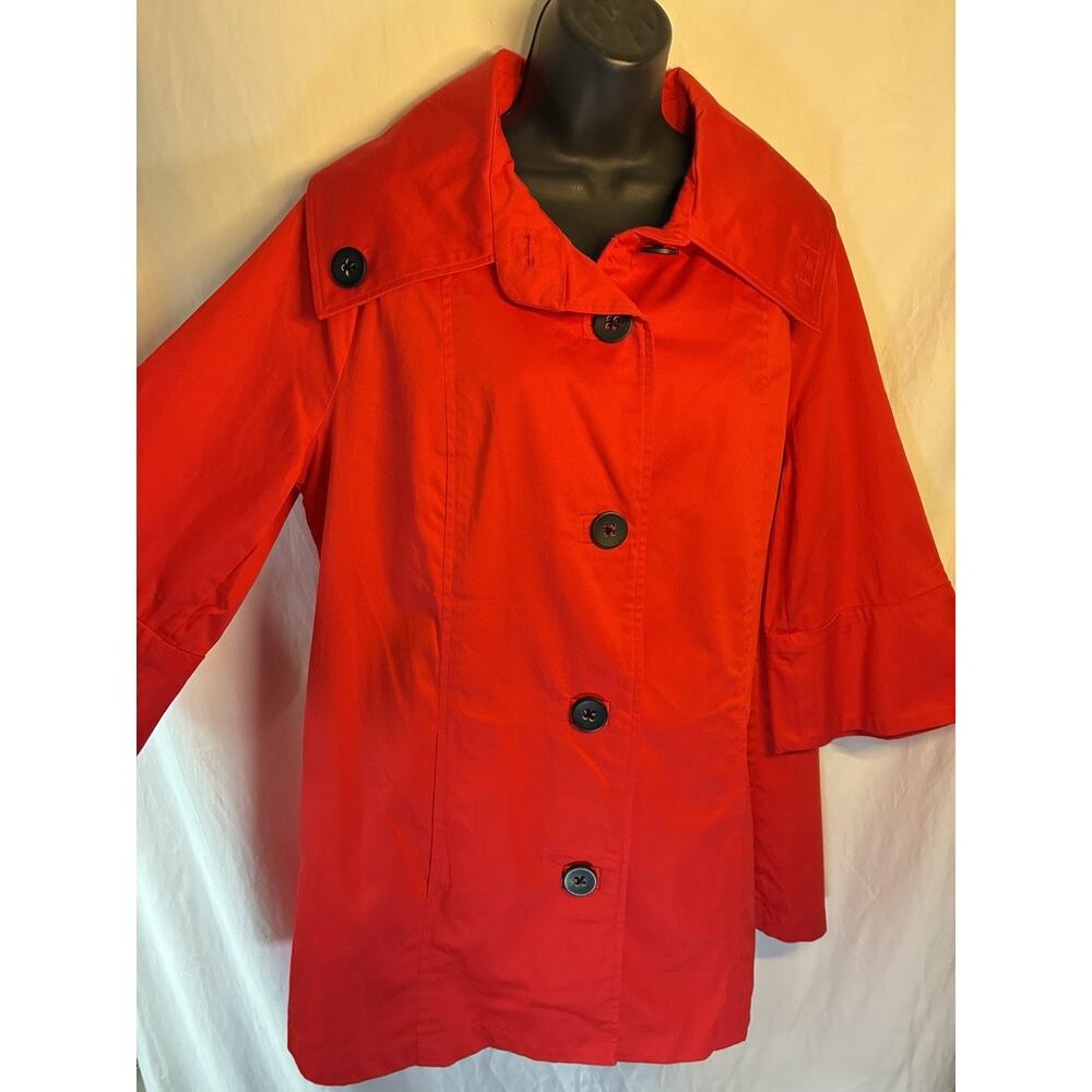 NEW* Attention Jacket Women's L Red Mock‎ Neck Bell Sleeves Button Pleated Back￼